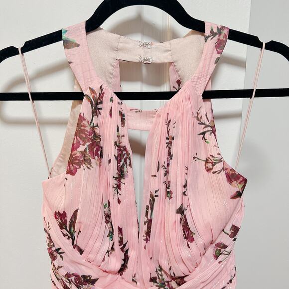 Marchesa Notte Blush Floral Halter Gown Open Back Maxi Dress - Picture 8 of 10